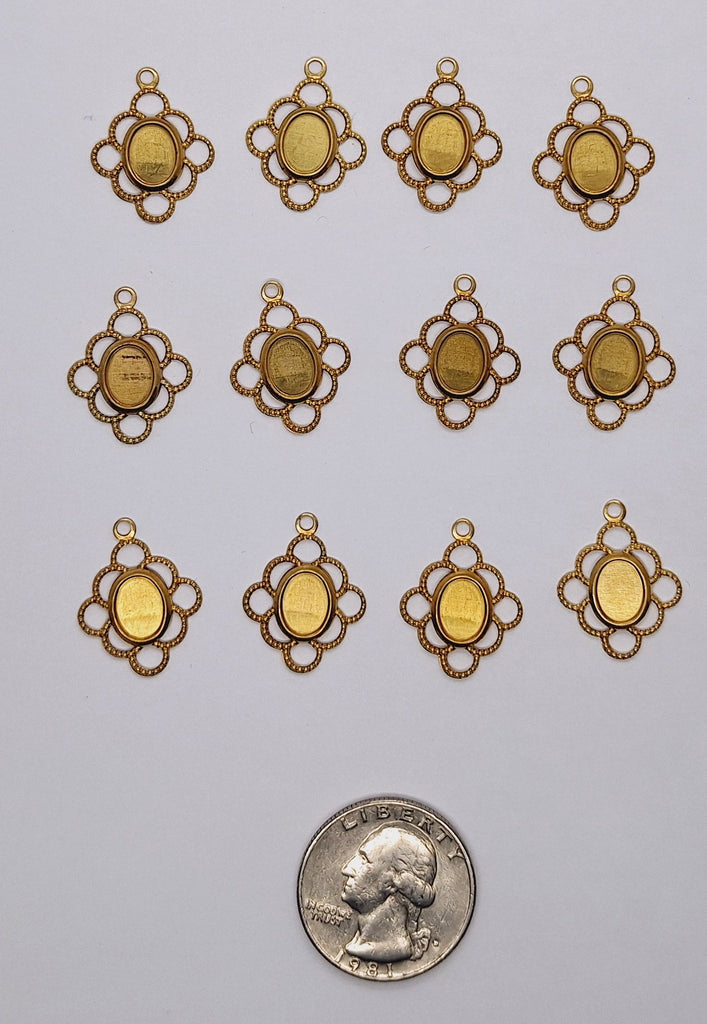 Close Out - 10pcs of 8x6mm raw brass filigree setting with ring L673