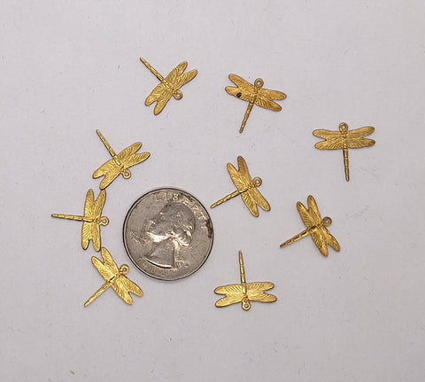 Close Out - 8pc Lot Raw Brass small Dragonfly Charm L667