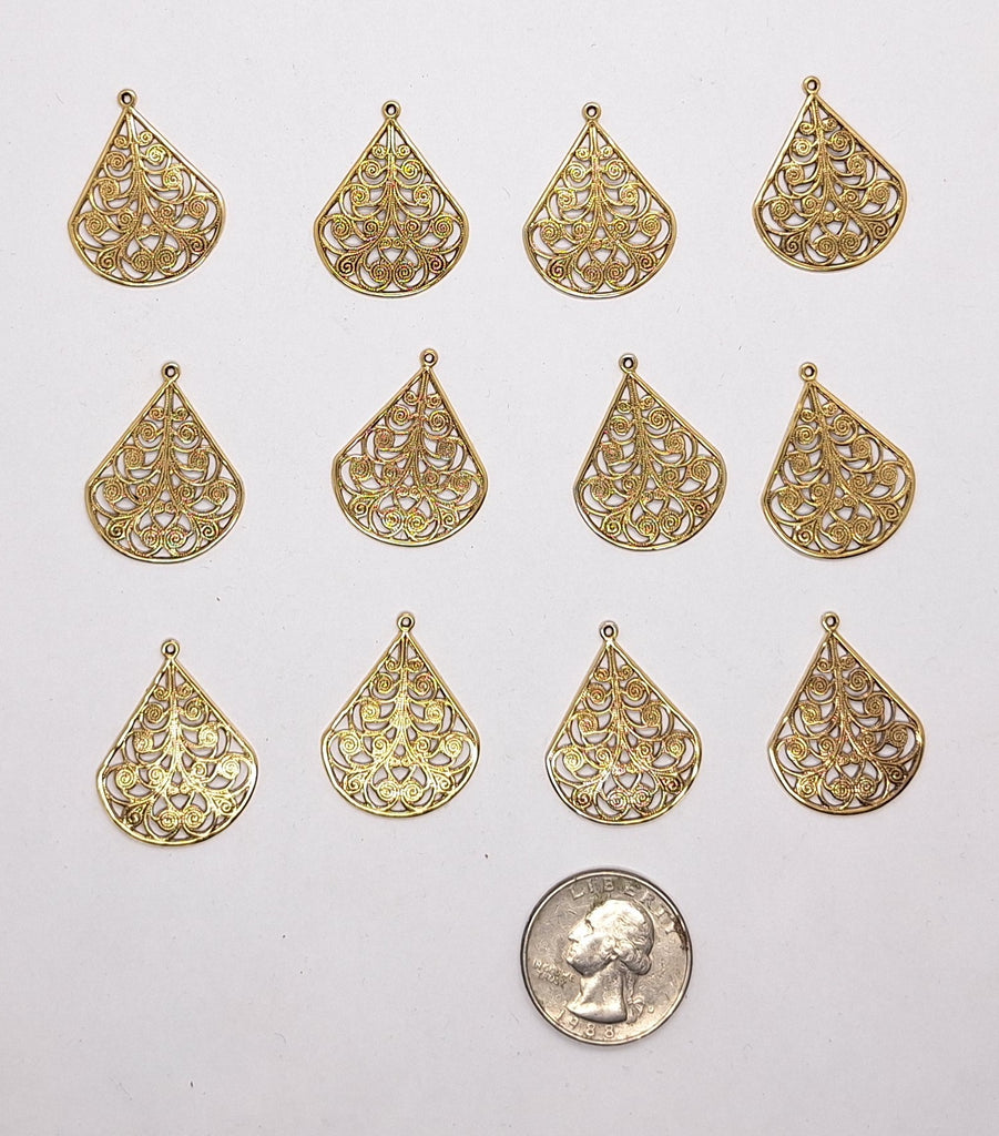 Closeout - 12pcs Antique Gold plated brass filigree drop jewelry finding L713