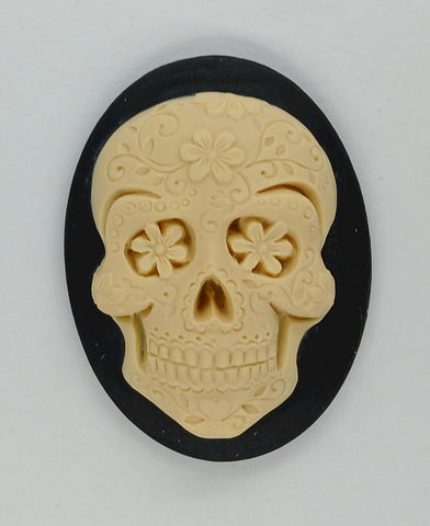 40x30mm Sugar Skull Calavera Mexican Day of the Dead Black Ivory Resin Cameo 738x