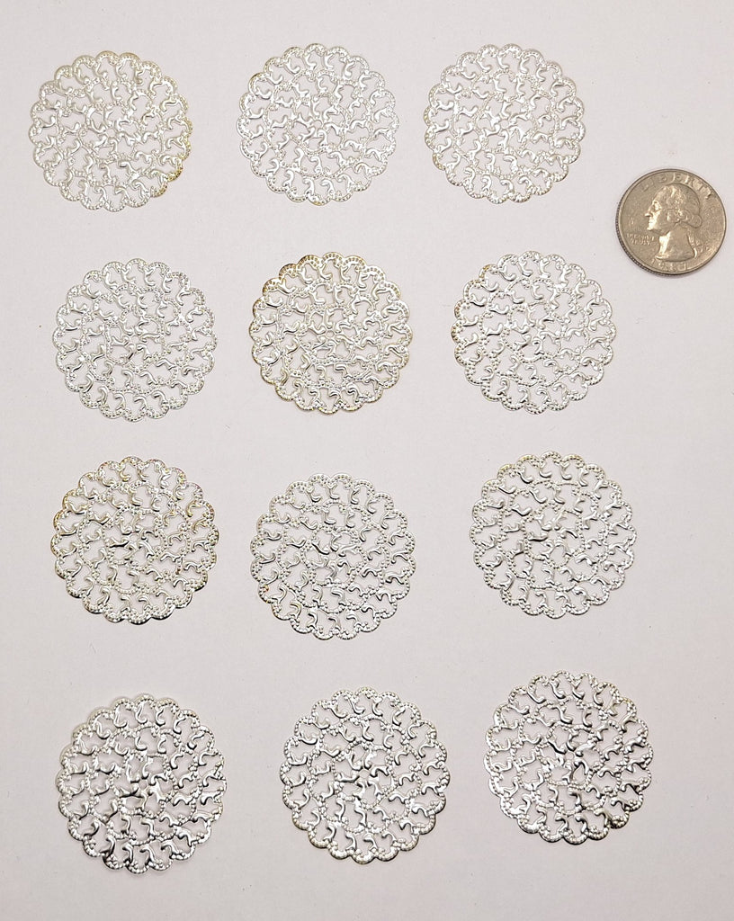 Seconds - 12pcs Silver 36mm filigree Gold plated round stamping jewelry finding 998q
