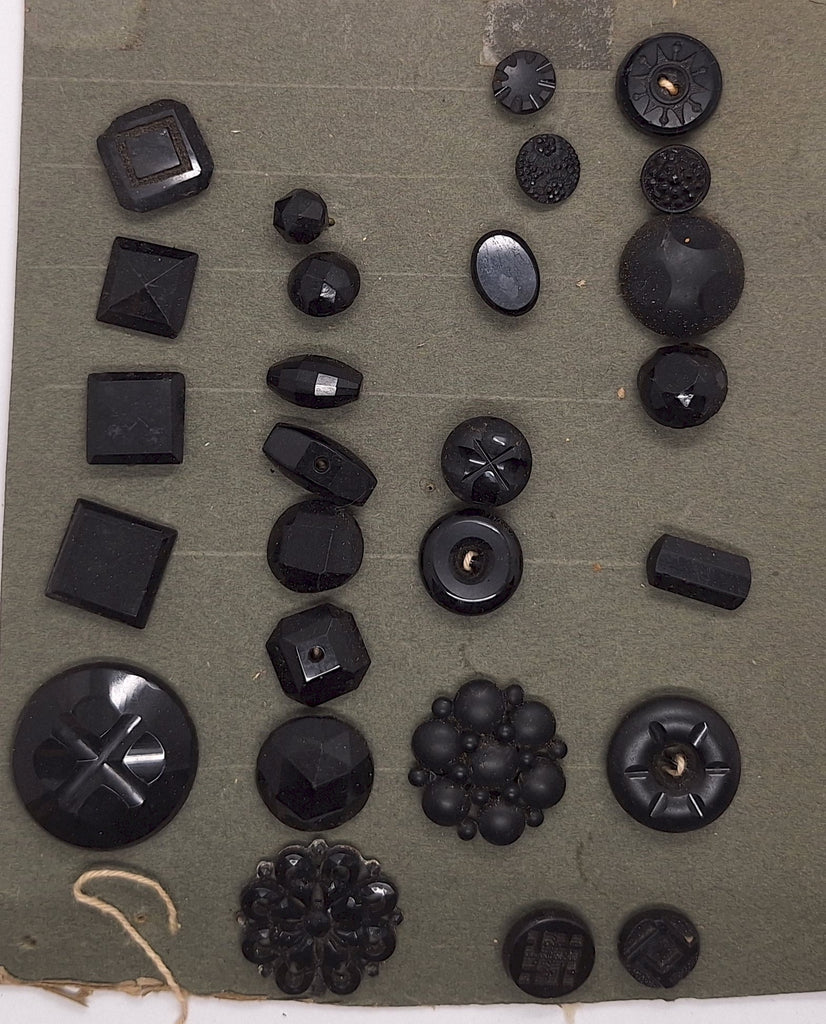 Card of Black Glass buttons Victorian Collectable buttons B665