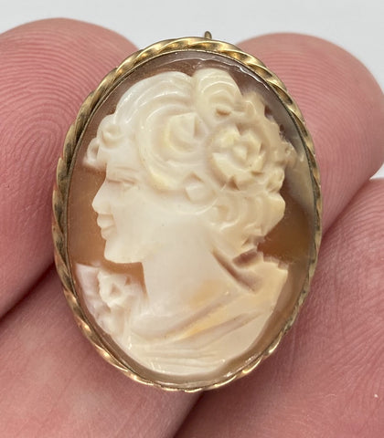 Antique Vintage Hand carved Italian Shell Cameo Brooch Pendant gold filled carnelian pendant necklace combo stamped 14kt   F227