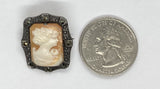 Petite Sterling with Marcasite Vintage Hand Carved Italian Shell Cameo Brooch F235