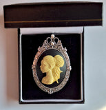 Black Woman Silver Brooch or Pendant Beautiful African American with Braids Cameo F250