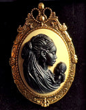 African American Black Mother and Child Woman with Newborn Baby Cameo Brooch Pin F251