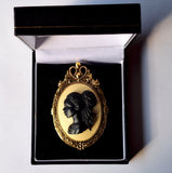 Black Woman Gold Brooch or Pendant Beautiful African American with Braids Cameo F252