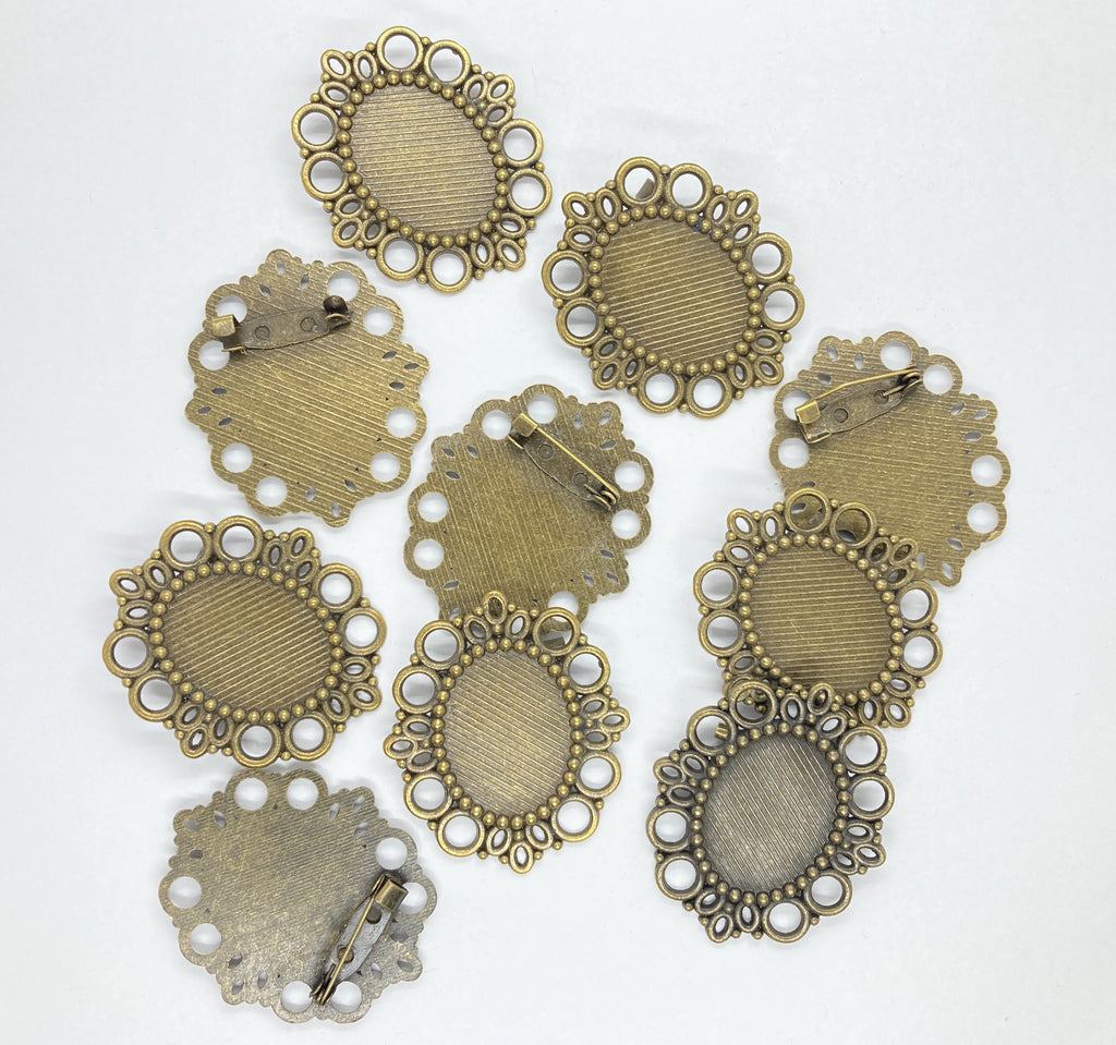 10pcs SECONDS READ DESCRIPTION 25x18mm Antique Bronze flat back cabachon setting with pin L602