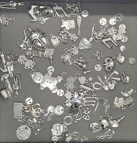 Closeout- 1/4LB Bulk Lot of Antique Silver Charms mixed Tibetan style shapes sizes L161