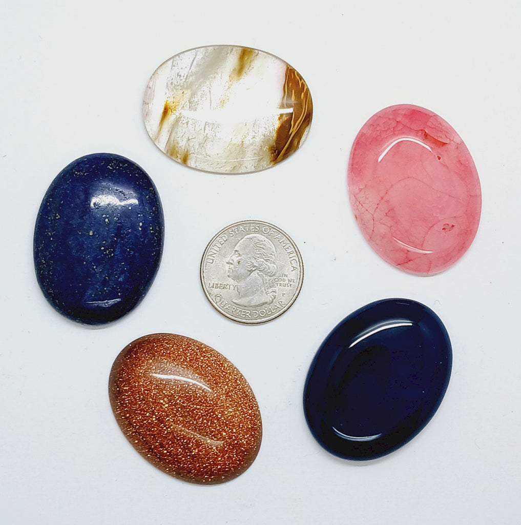 5pc. Seconds Closeout Cabochon Lot Semi Precious 40x30mm Flat Back Cabachon Stones READ DESCRIPTION L500A