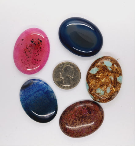 5pc. Seconds Closeout Cabochon Lot Semi Precious 40x30mm Flat Back Cabachon Stones READ DESCRIPTION L500F