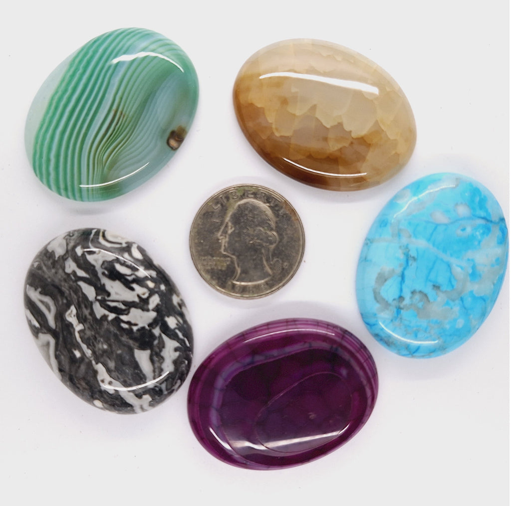 5pc. Seconds Closeout Cabochon Lot Semi Precious 40x30mm Flat Back Cabachon Stones READ DESCRIPTION L500R