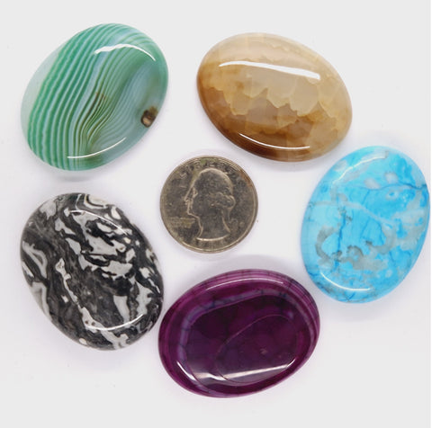 5pc. Seconds Closeout Cabochon Lot Semi Precious 40x30mm Flat Back Cabachon Stones READ DESCRIPTION L500R