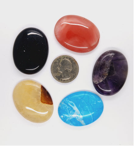 5pc. Seconds Closeout Cabochon Lot Semi Precious 40x30mm Flat Back Cabachon Stones READ DESCRIPTION L500i