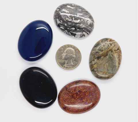 5pc. Seconds Closeout Cabochon Lot Semi Precious 40x30mm Flat Back Cabachon Stones READ DESCRIPTION L500M