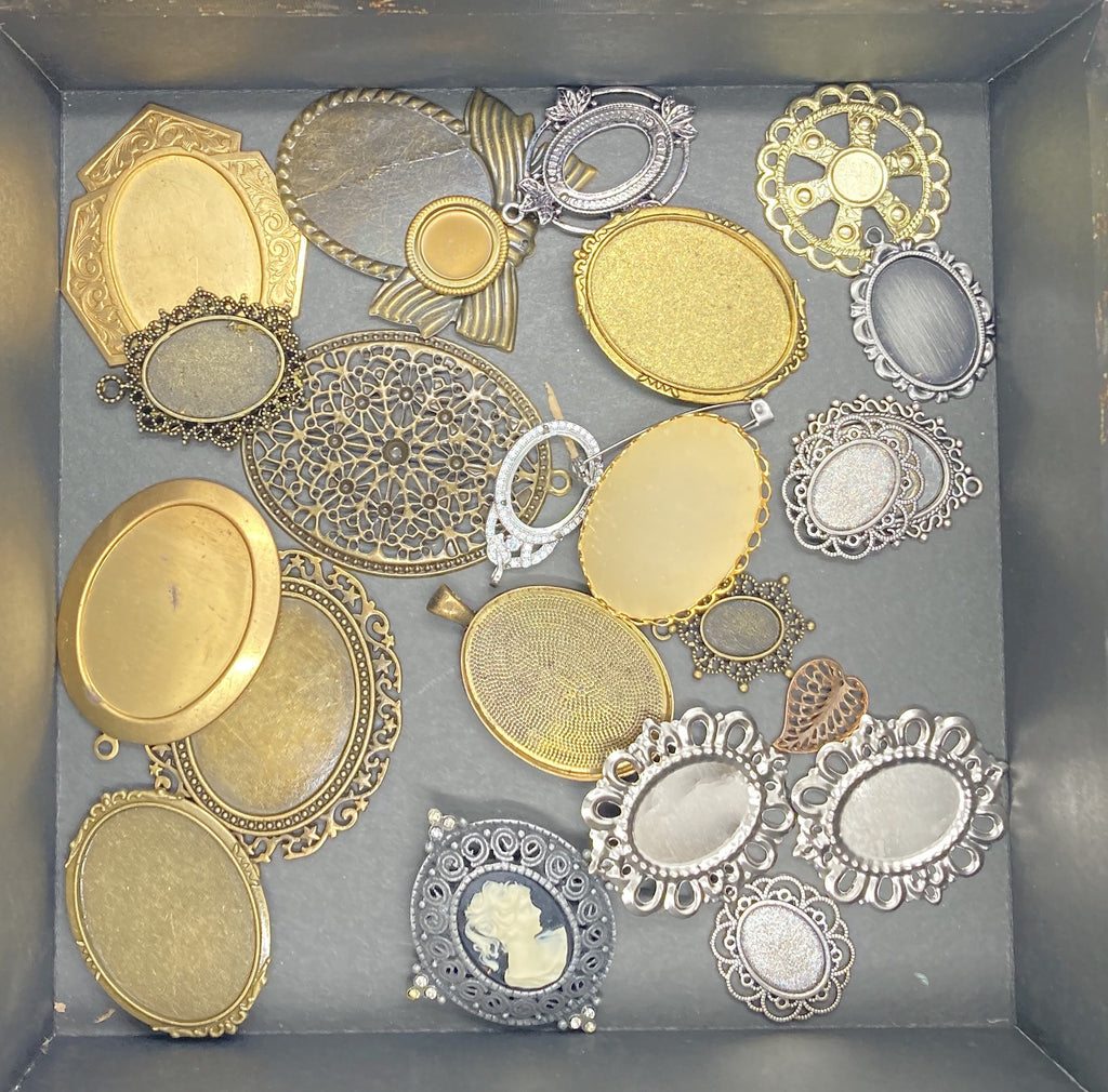Settings, Plated Stampings Jewelry Findings  READ DESCRIPTION (SECONDS and DISCONTINUED) 1/4LB lot  L608