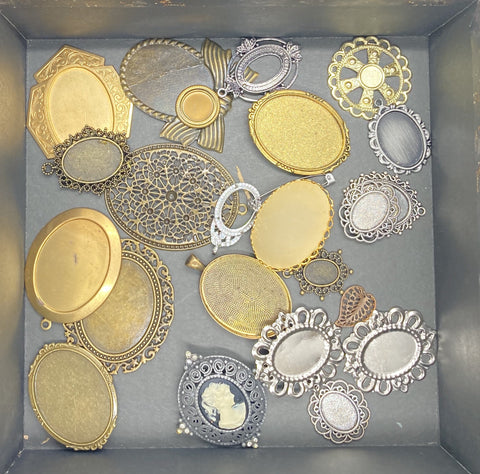 Settings, Plated Stampings Jewelry Findings  READ DESCRIPTION (SECONDS and DISCONTINUED) 1/4LB lot  L608