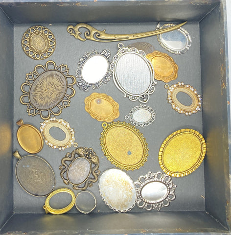 Settings, Plated Stampings Jewelry Findings  READ DESCRIPTION (SECONDS and DISCONTINUED) 1/4LB lot  L610
