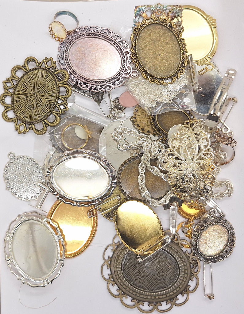 READ DESCRIPTION Settings, Plated Stampings Jewelry Findings (SECONDS and DISCONTINUED) 1/2LB L630