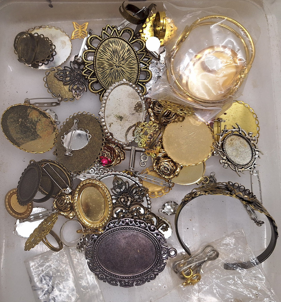 READ DESCRIPTION Settings, Plated Stampings Jewelry Findings (SECONDS and DISCONTINUED) 1/2LB L633