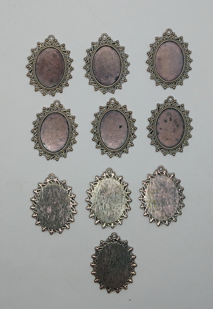 10pcs SECONDS READ DESCRIPTION 25x18mm Antique Silver flat back cabochon pendant setting L634