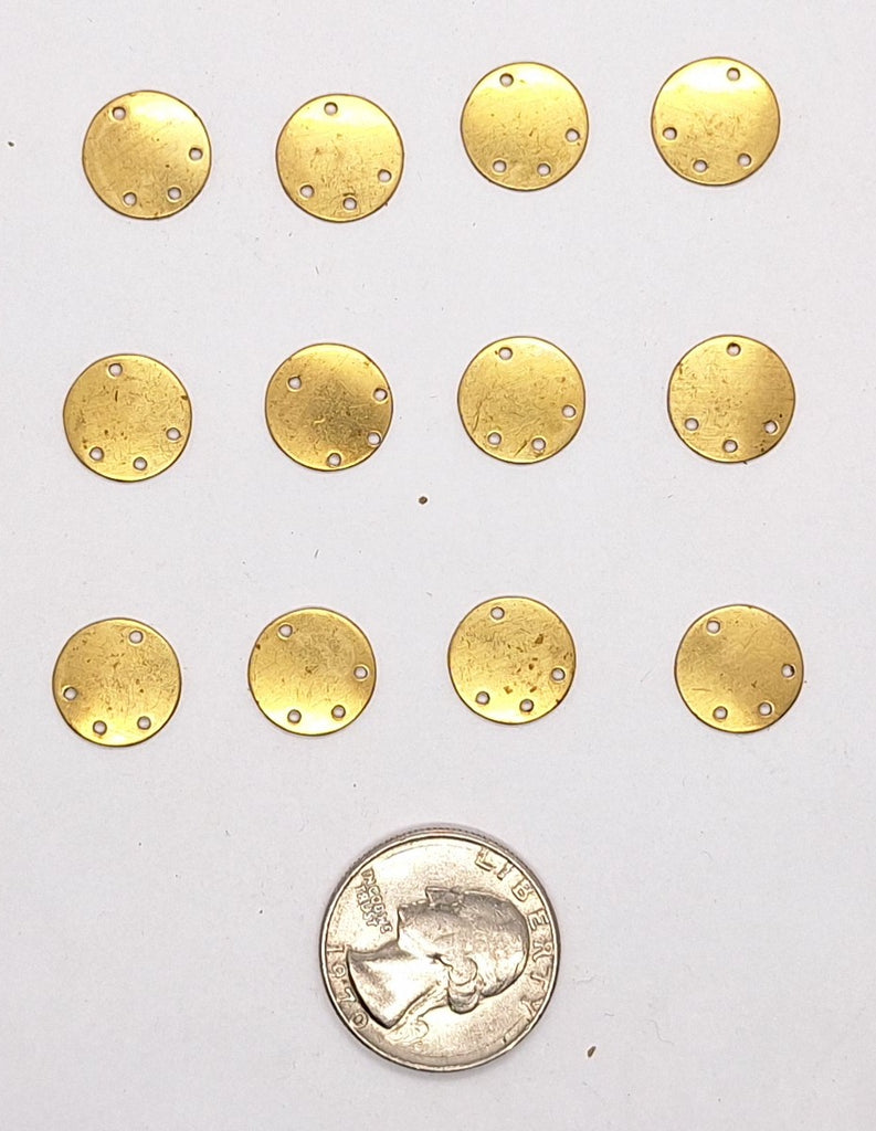 Closeout - 12pcs raw brass connector disk with 4 holes charm earring drop L720