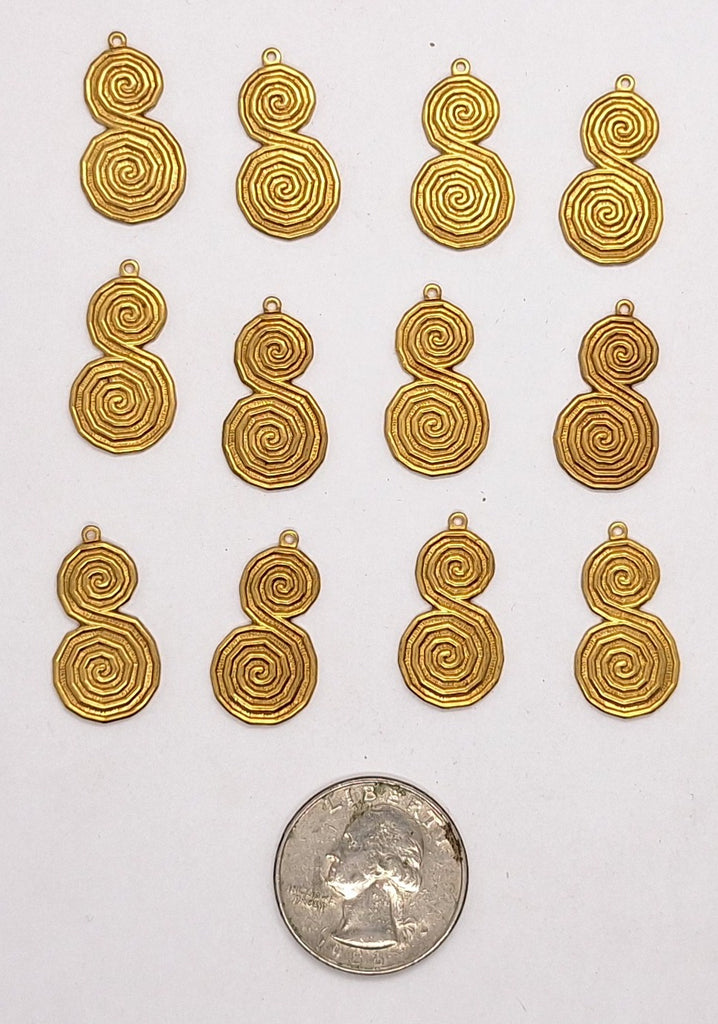 Closeout - 12pcs raw brass swirl decorative drop earring or charm L723