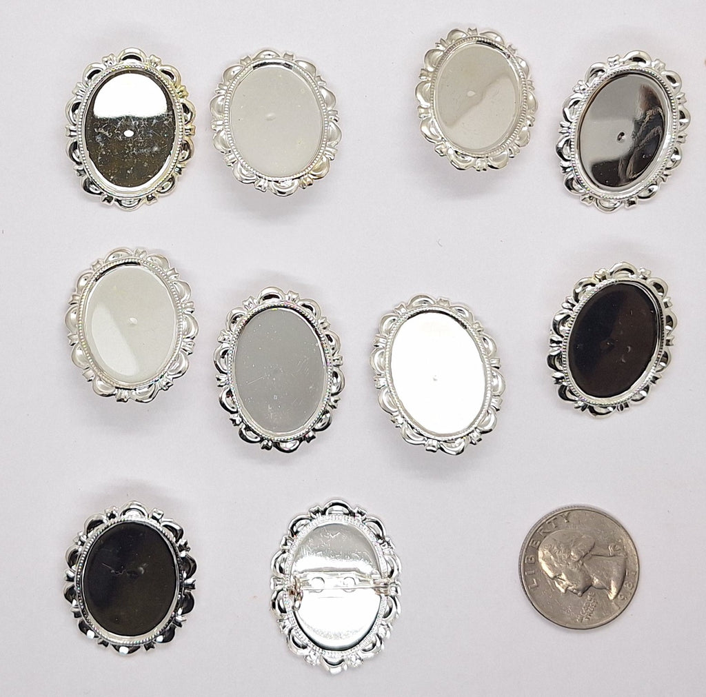 Closeout - 10pcs of 25x18mm Silver Setting with Pin Back L752