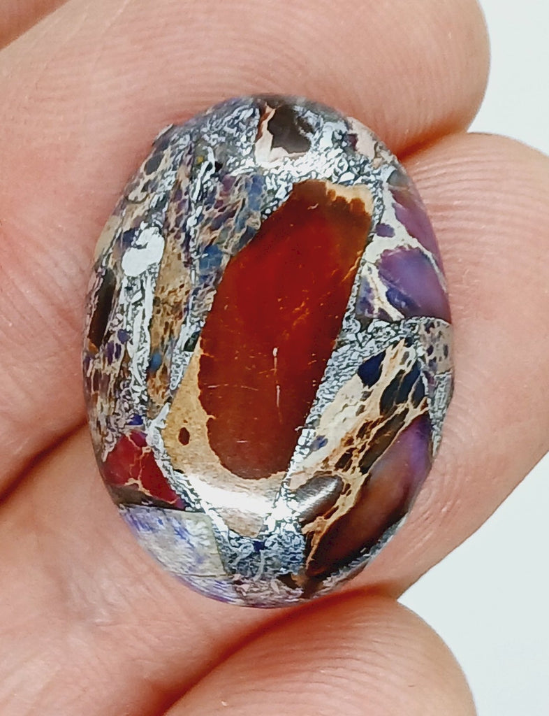 25x18mm Silver Matrix Multi Color Cabachon Flat Back Oval Stone S2090C