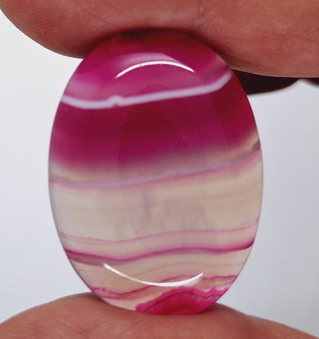 40x30mm Banded Agate Dyed Hot PInk Flat Backed Loose Semi-precious Gemstone Cabochon S2095G