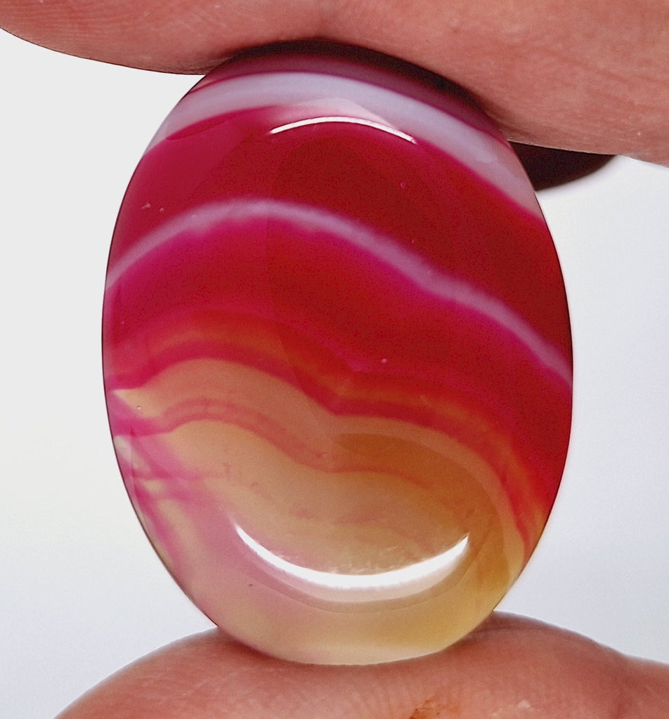 40x30mm Banded Agate Dyed Hot PInk Flat Backed Loose Semi-precious Gemstone Cabochon S2095i