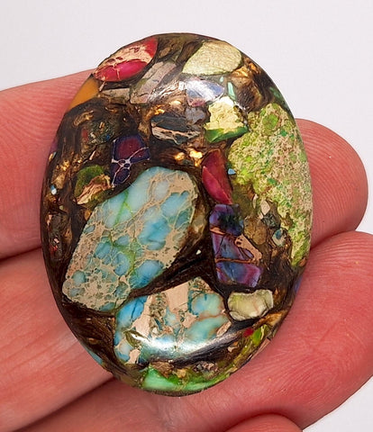 40x30mm Rainbow Matrix Collage Stone flat back cabochon S2155M