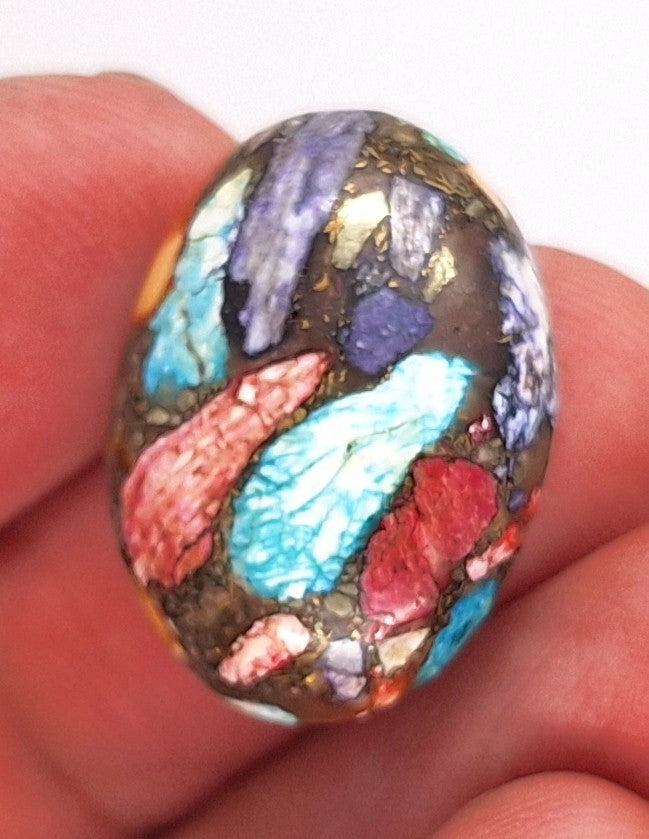 25x18mm Rainbow Matrix Collage Cabochon Oval Flat Back Stone S2181D
