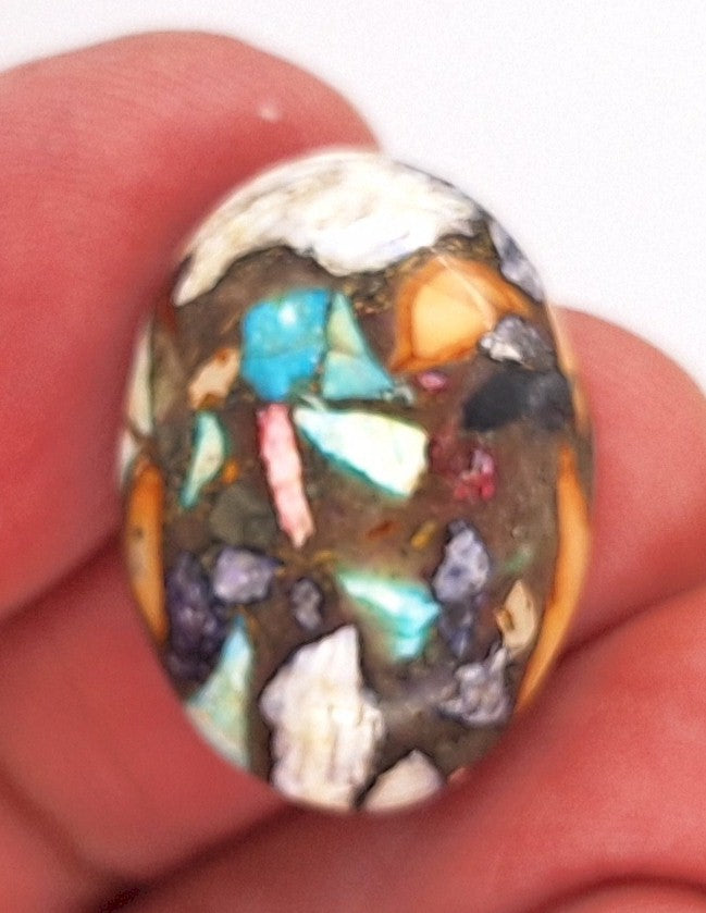 25x18mm Rainbow Matrix Collage Cabochon Oval Flat Back Stone S2181h