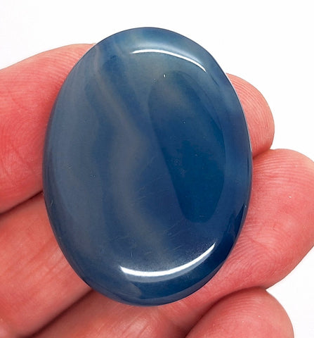 40x30mm Deep Blue Dyed Banded Agate Oval Flat Back Cabochon S2196C