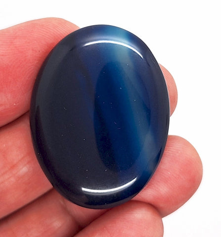 40x30mm Deep Blue Dyed Banded Agate Oval Flat Back Cabochon S2196F