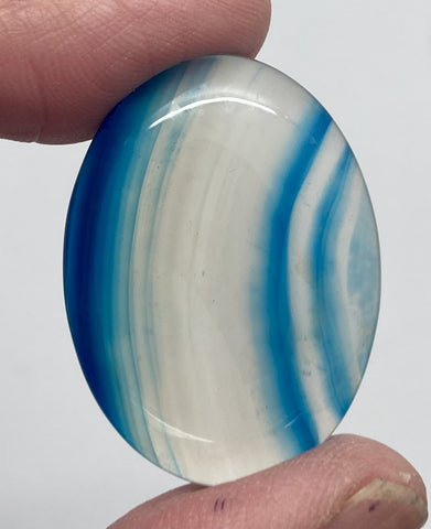 40x30mm Deep Blue Dyed Banded Agate Oval Flat Back Cabochon S2196G