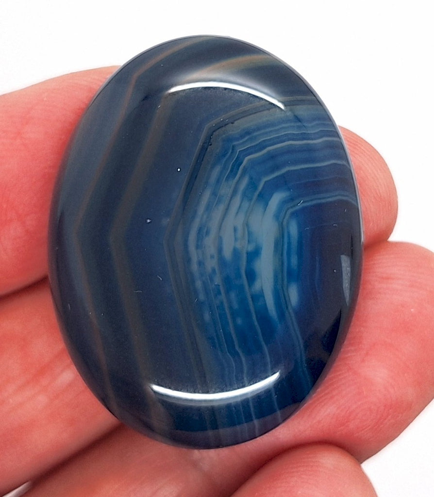 40x30mm Deep Blue Dyed Banded Agate Oval Flat Back Cabochon S2196H