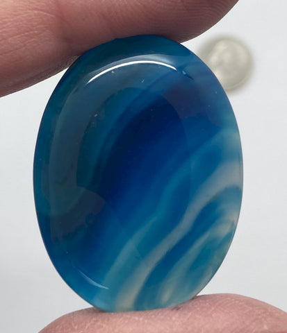 40x30mm Deep Blue Dyed Banded Agate Oval Flat Back Cabochon S2196H