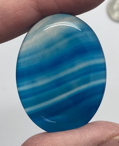 40x30mm Deep Blue Dyed Banded Agate Oval Flat Back Cabochon S2196J