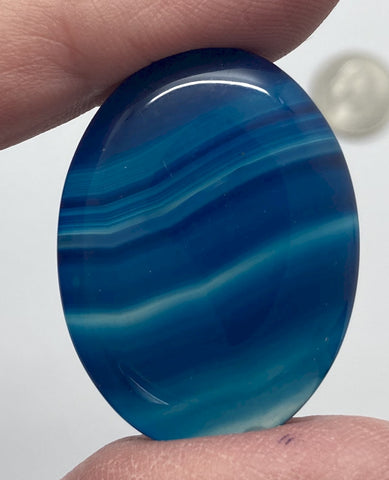 40x30mm Deep Blue Dyed Banded Agate Oval Flat Back Cabochon S2196K