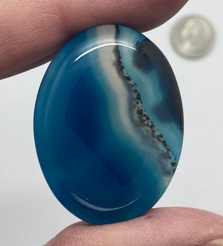 40x30mm Deep Blue Dyed Banded Agate Oval Flat Back Cabochon S2196i