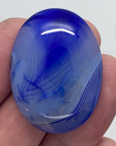 40x30mm Cobalt Blue Dyed Banded Agate Oval Flat Back Cabochon S2197L