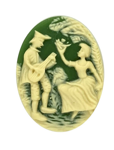 25x18mm Lute Player with Woman Green Ivory Resin Cabochon Cameo S4164