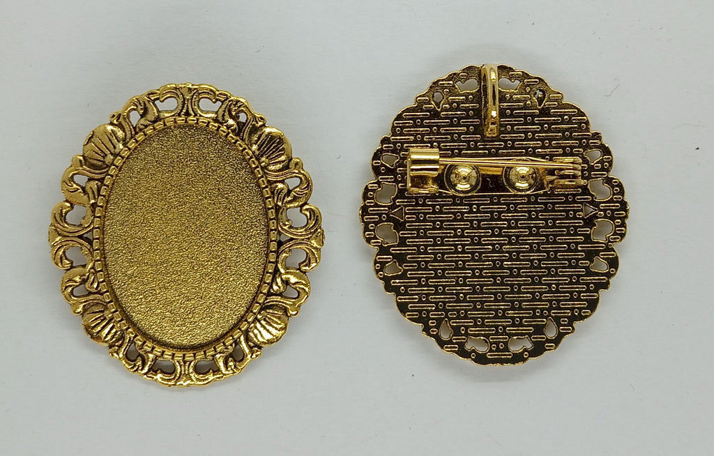 25x18mm antique gold cameo setting brooch with pin back and Bail S4177