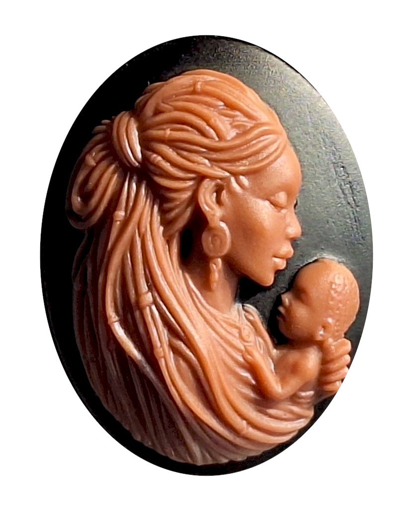 40x30mm African American Woman Mother and Baby with Braids Black and Brown S4204