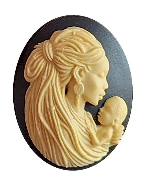 40x30mm African American Woman Mother and Baby with Braids Black and Creme S4205
