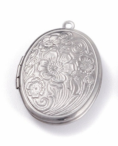 Stainless Steel Locket Pendants Photo Frame Charm Stainless Steel Color 30x25x6.5mm S4215