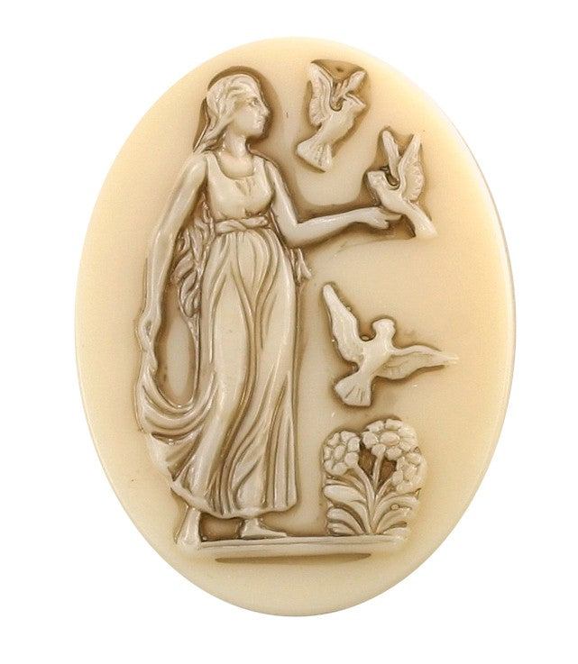 40x30MM Vintage German Glass Cameo Woman with Birds Oval Cabochon S4224