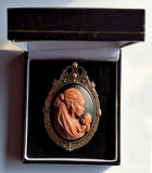 African American Black Mother and Child Woman with Newborn Baby Cameo Gold Brooch Pin F253